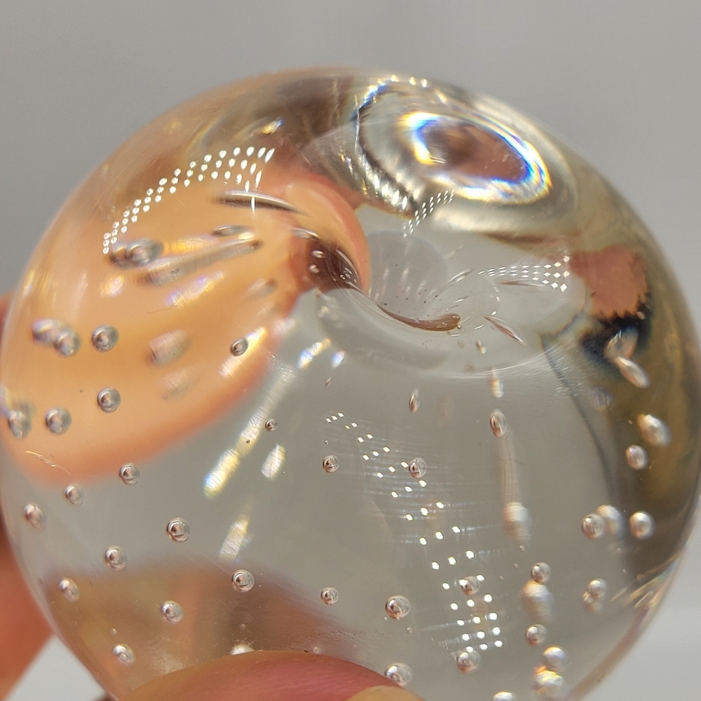 Vintage Bubble Blown Glass Round Paperweight Clear Art Glass Heavy - Picture 3 of 8